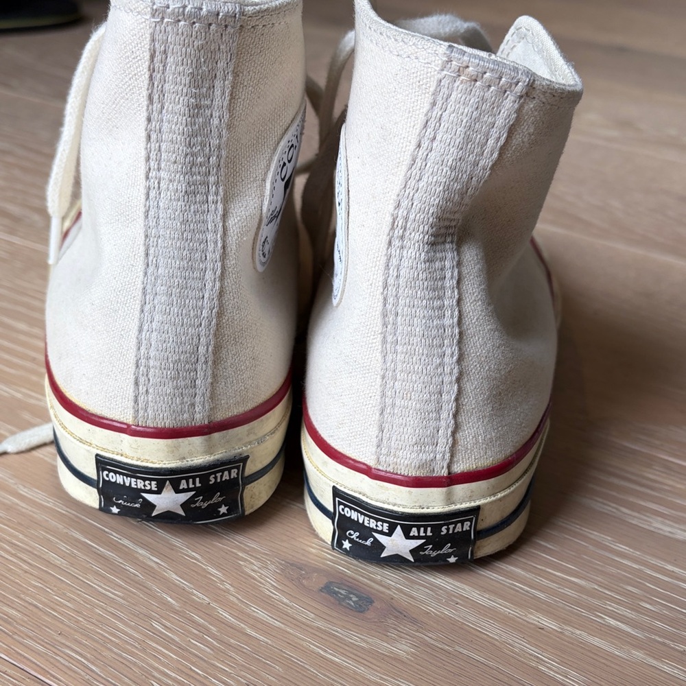 Converse 70’s High Top Sneakers in Off-White with Red Stripe - Picture 2 of 6